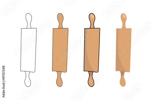 Set of baking rolling pin illustrations featuring various styles and designs of essential dough tools. Clean and versatile collection perfect for culinary projects, recipe books, bakery branding.