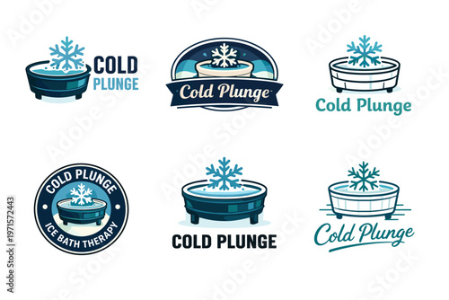Cold plunge logos: ice bath therapy designs featuring snowflakes