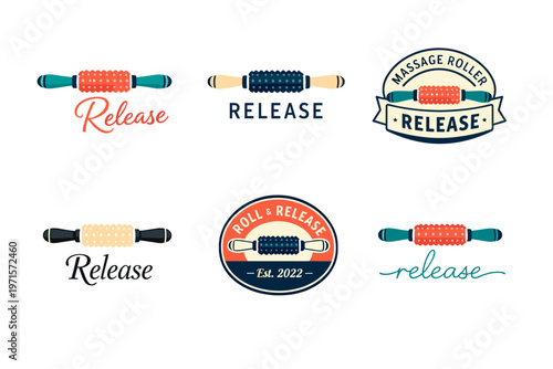 Massage roller logo collection: vintage and modern designs for wellness branding