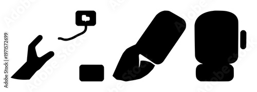 Telehealth video call set with solid black icon on white background featuring video call, telemedicine, health technology with black and white and medical