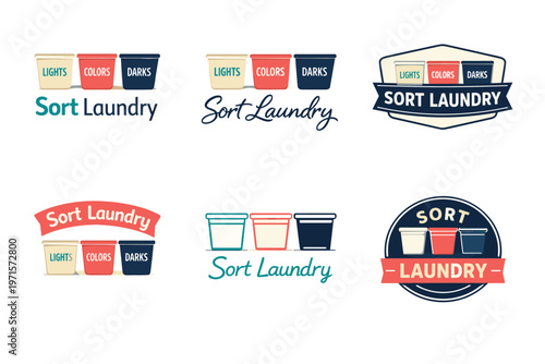 Laundry sorting logos with diverse designs and colors