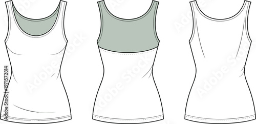 Fashion flat sketch of women's tank top front and back views.