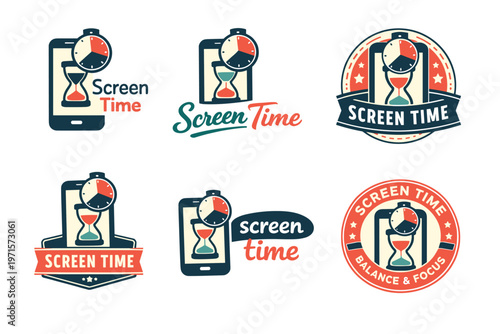 Screen time awareness icons featuring smartphone and hourglass designs