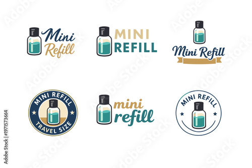 Mini refill logo collection featuring various design styles and colors