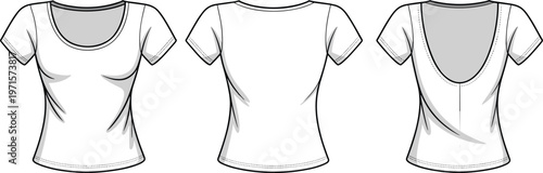 White t shirt shown front back and scoop back for fashion design.