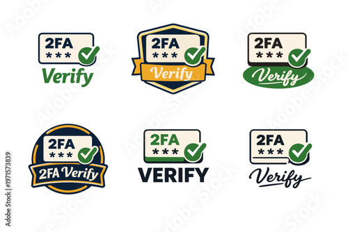 Collection of 2fa verify badge designs with checkmark and security icons