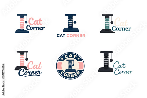 Cat corner logo variations with scratching post design elements