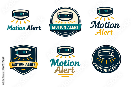Motion alert logo designs with security and surveillance themes