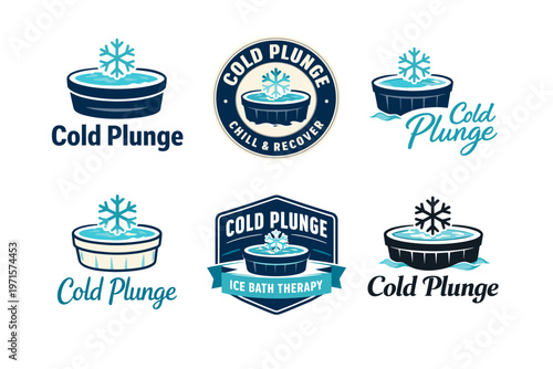 Cold plunge logos featuring ice bath therapy designs with snowflake symbols