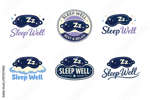 Collection of sleep well logos with eye masks and relaxing themes
