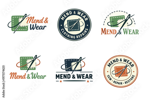 Mend & wear logo designs for clothing repair and sewing services