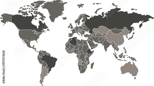 grey color world map on white background
