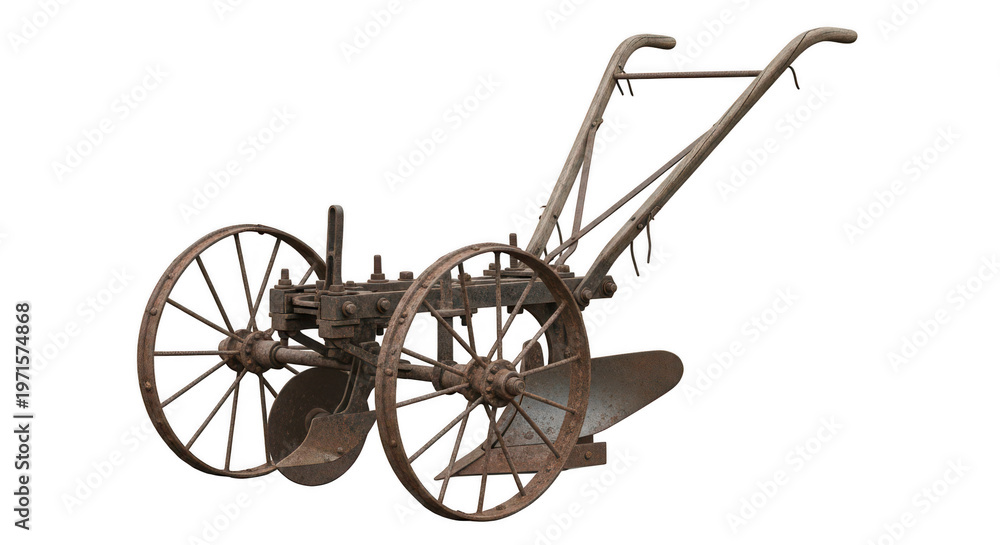 Fototapeta premium A mechanical figure with a large circular head and extended limbs isolated on transparent background, isolated on white background