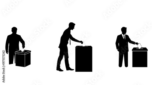 International Day of Democracy Man Voting Silhouette Vector Set