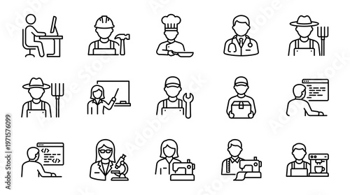 Diverse career occupation icons.