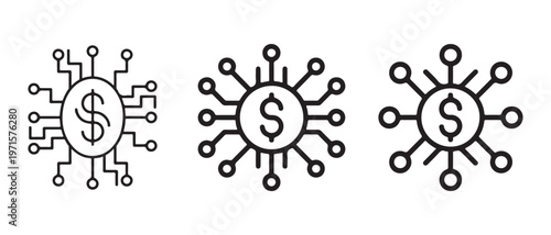 Fintech concept with digital dollar currency icon, showcasing network connections and electronic transactions, flat design vector illustration.