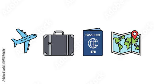 Travel icons on white background.