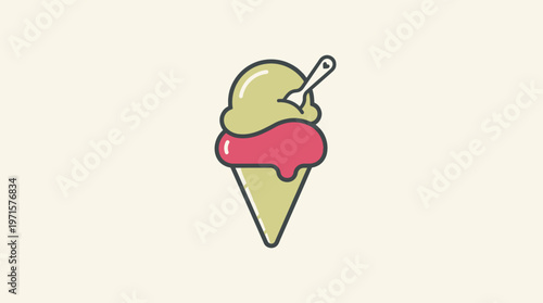 Minimalist Ice Cream Cone with Two Scoops