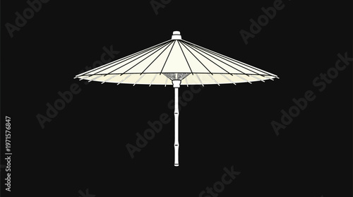 Minimalist White Asian Parasol on Black Background