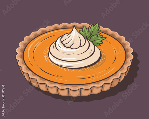 Sweet Pie Illustration | Creamy Custard Tart with Whipped Cream, Bakery Style Food Graphic