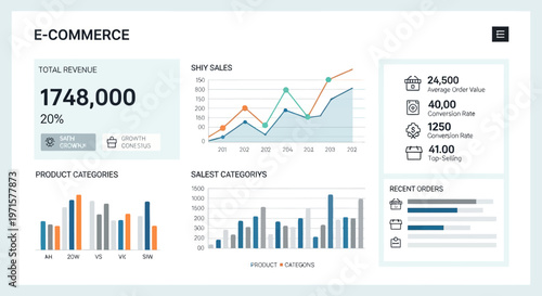 E-commerce business infographic, commercial analysis graph, sales data chart, vector statistics dashboard