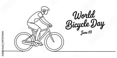 A single line drawing of a person riding a bicycle to celebrate world bicycle day on june third Vector, illustration