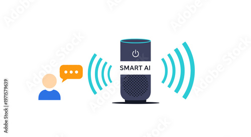 Smart AI speaker icon, voice assistant technology, virtual communication symbol, futuristic chatbot