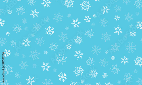 Seamless snowflake pattern on a blue background. Winter holiday vector design with white snowflakes,