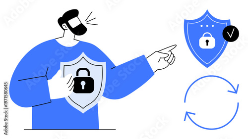 Cybersecurity concept. Cybersecurity by shield and lock icons promoting data protection. Cybersecurity simplifies protection of sensitive information. For online safety, digital assets, security