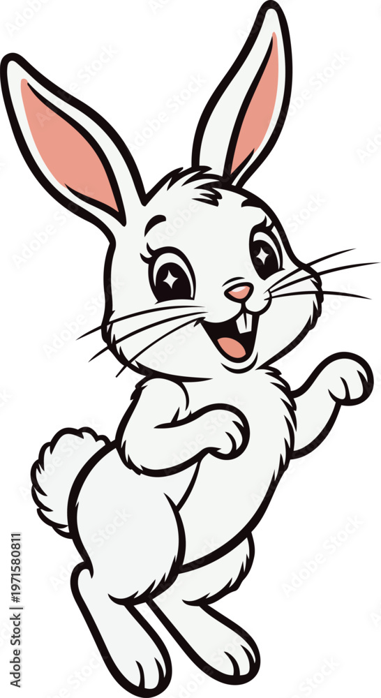 Fototapeta premium Cute Standing White Rabbit Cartoon Mascot Vector Illustration