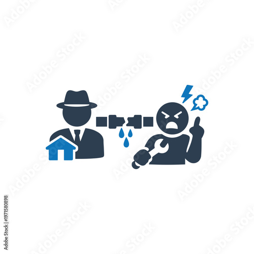 Plumbing service dispute frustration icon