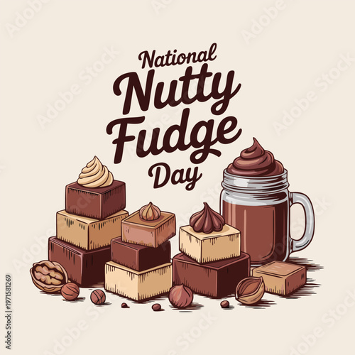 Decadent Chocolate Nutty Fudge Stack Advertisement for May 12 National Nutty Fudge Day Bakery and Confectionery Promotion