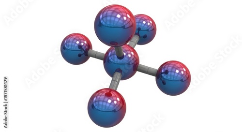 A 3d model of a molecule with red and blue balls