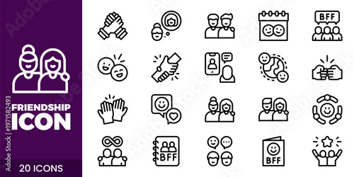 Friendship and Community Icon Set with Teamwork, Support, Trust, and Social Connection Vector Collection