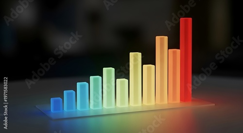3D growth chart bars with glowing gradient colors on dark background for business success and financial growth concept