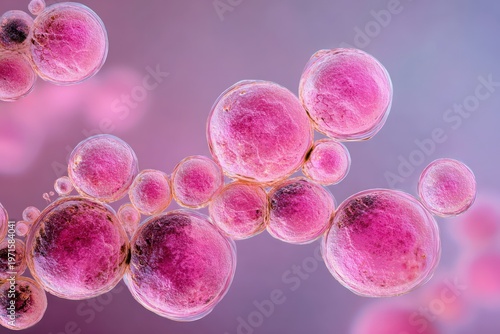 Microscopic pink bacteria colonies in abstract pattern