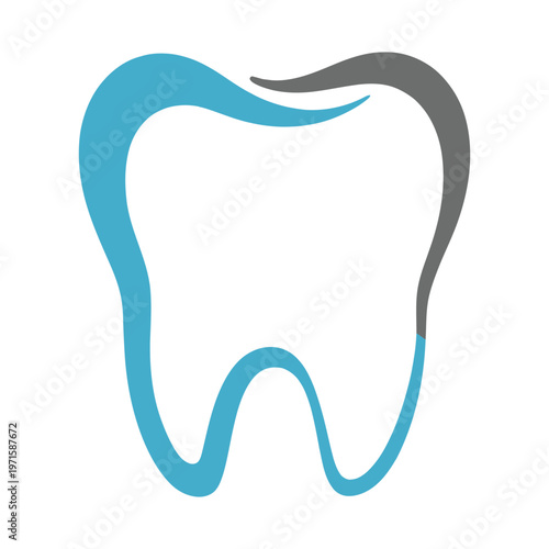 A stylized depiction of a human molar tooth with enamel and root structure highlighted