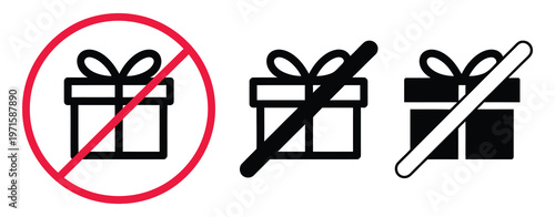 No gift box package icon, prohibited present symbol, no parcel delivery sign, restriction gift box icon design