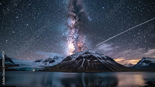 Milky Way Galaxy Over Snowy Mountain.