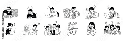 Black and white of people working studying reading and socializing