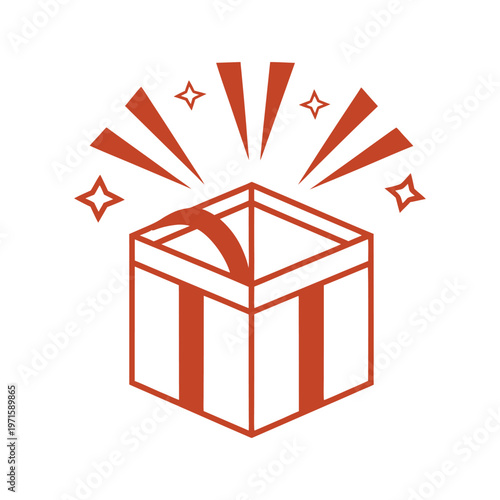 Surprise gift box with exploding radiating lines and twinkling stars conceptual icon