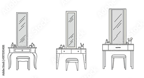 Vanity table and dressing mirror outline furniture set