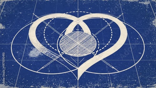 Heart shaped lines on grid background.