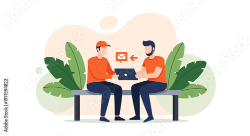 Online Digital Union Enrollment Concept with Two Men and Tablet