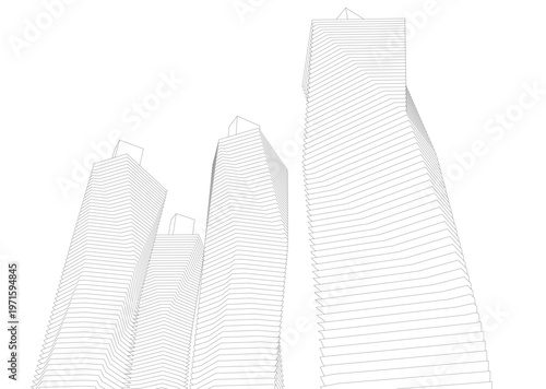 abstract buildings, architectural drawing 3d
