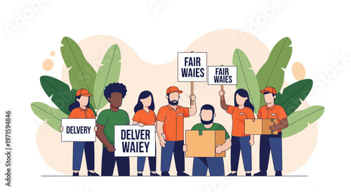 Delivery Service Workers Protesting for Fair Wages and Labor Rights