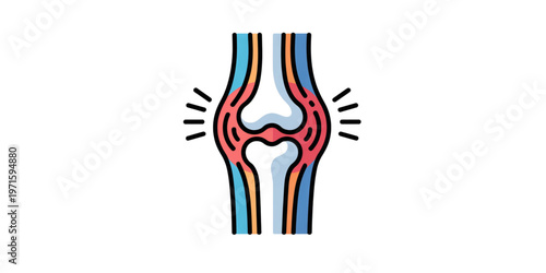 Anatomical illustration of a human knee joint with ligaments highlighted in color Vector