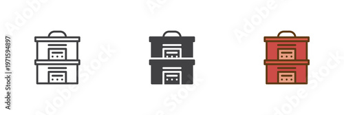 Kitchen steam cooker icon set in line, outline and solid styles. Cooker icon with editable stroke vector sign, cooking symbol, kitchen appliance icon.