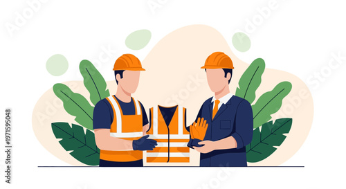 Construction Site Safety Equipment Handover Illustration