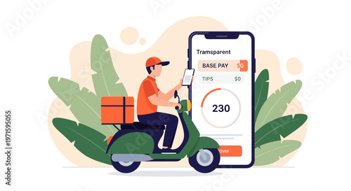 Delivery Courier Pay Transparency via Mobile App Illustration